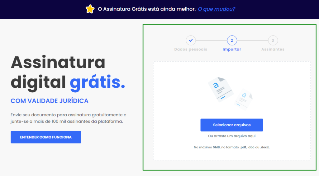 como usar o assinatura grátis para enviar documento para assinatura digital