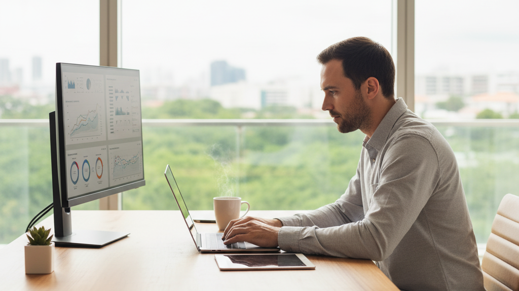 Homem usando notebook para descobrir como fechar contratos em menos tempo.